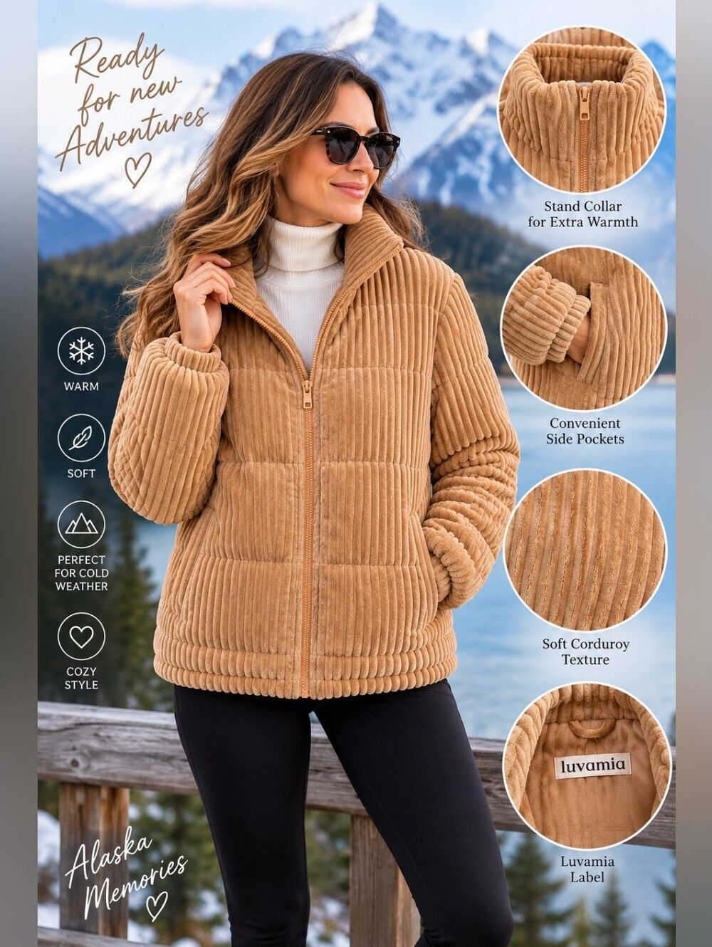 Luvamia Tan Ribbed Puffer Jacket – Size S